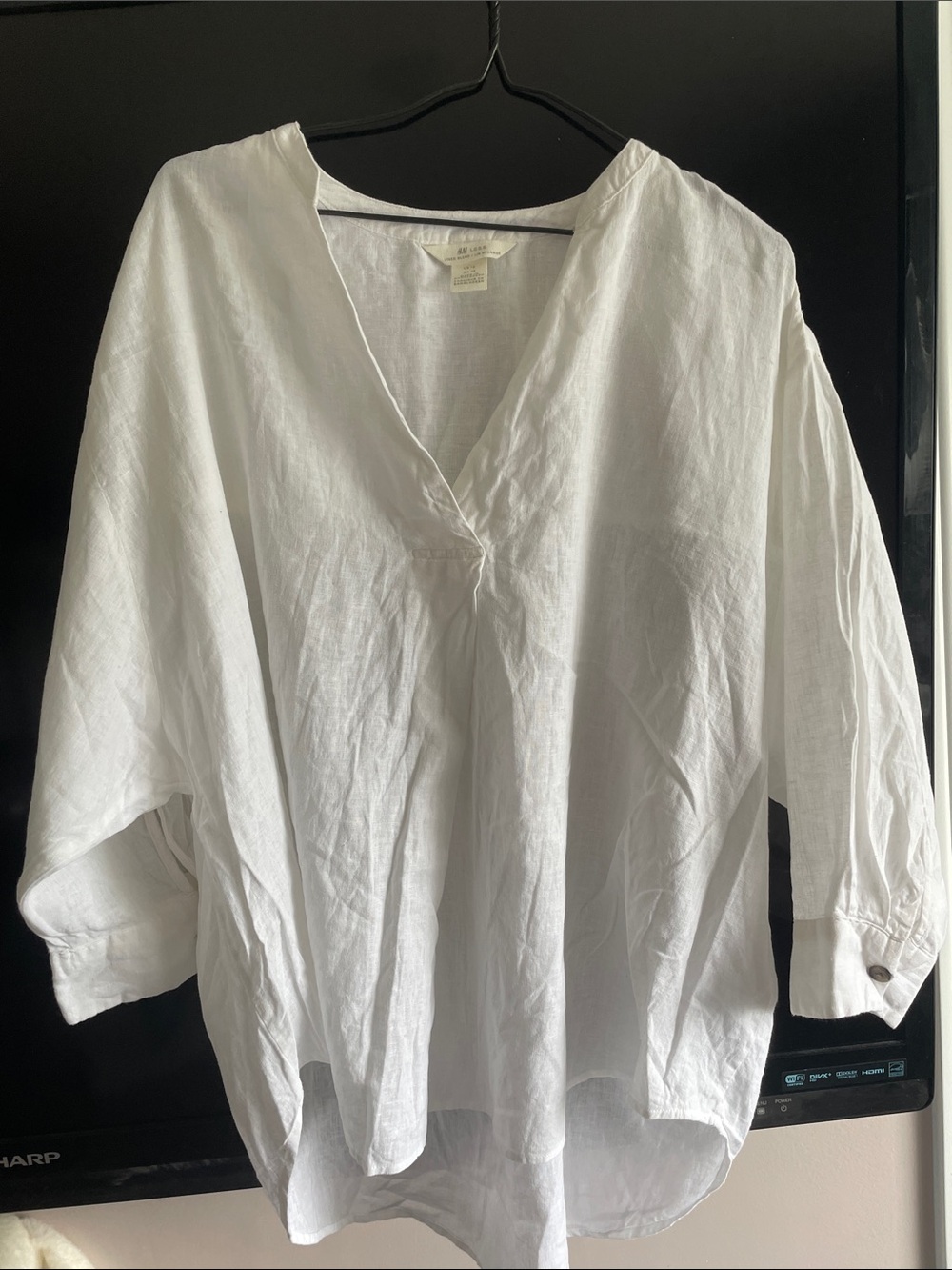 H&M White V-Neck Linen Tunic Blouse